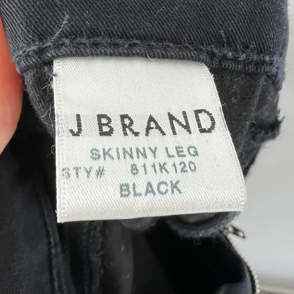 J Brand Black 28 Denim Jeans Cotton 5-Pockets Mid Rise Skinny Leg Regular Fit